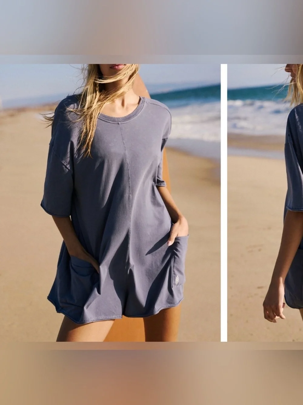 NWOT Free People FP Movement Hot Shot Tee Romper - Blue indigo navy - XL